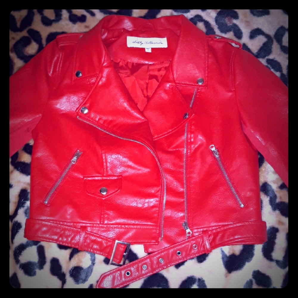 Red Faux Cropped Moto Jacket Size M